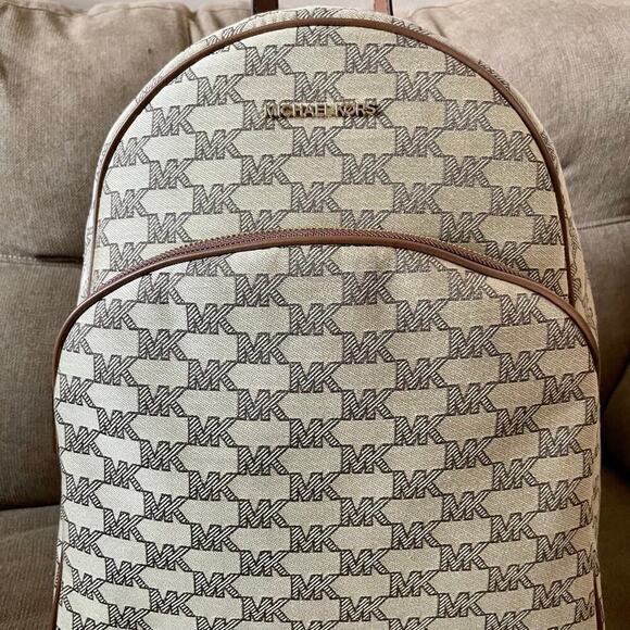 Michael Kors  Backpack canvas leather Tan mk all over versatile carry all main image 9